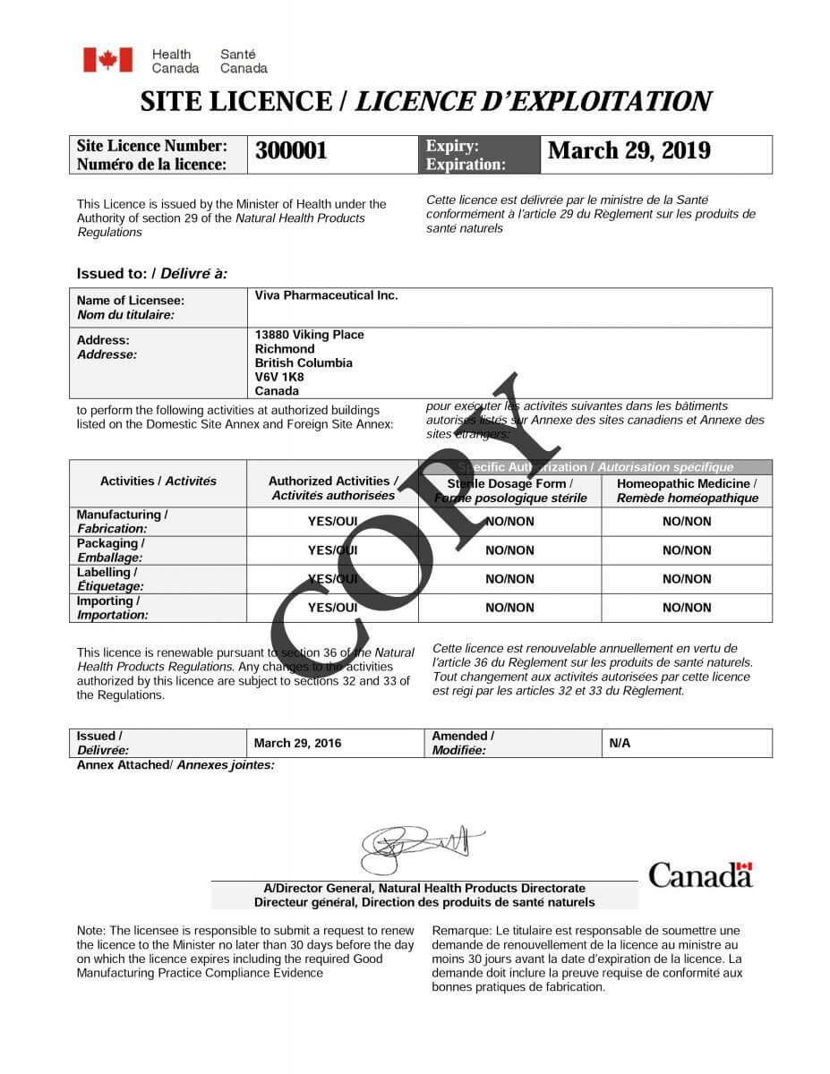 Chứng nhận GMP - Bộ y tế Canada sản phẩm boniancol