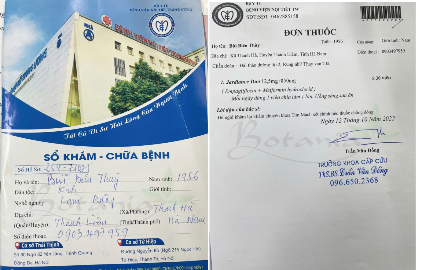 Sổ khám bệnh và đơn thuốc của bác Thùy tại bệnh viện Nội tiết