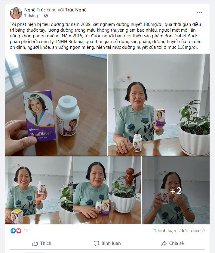  Chia sẻ trên trang facebook cá nhân của cô Nghề về sản phẩm BoniDiabet chính hãng