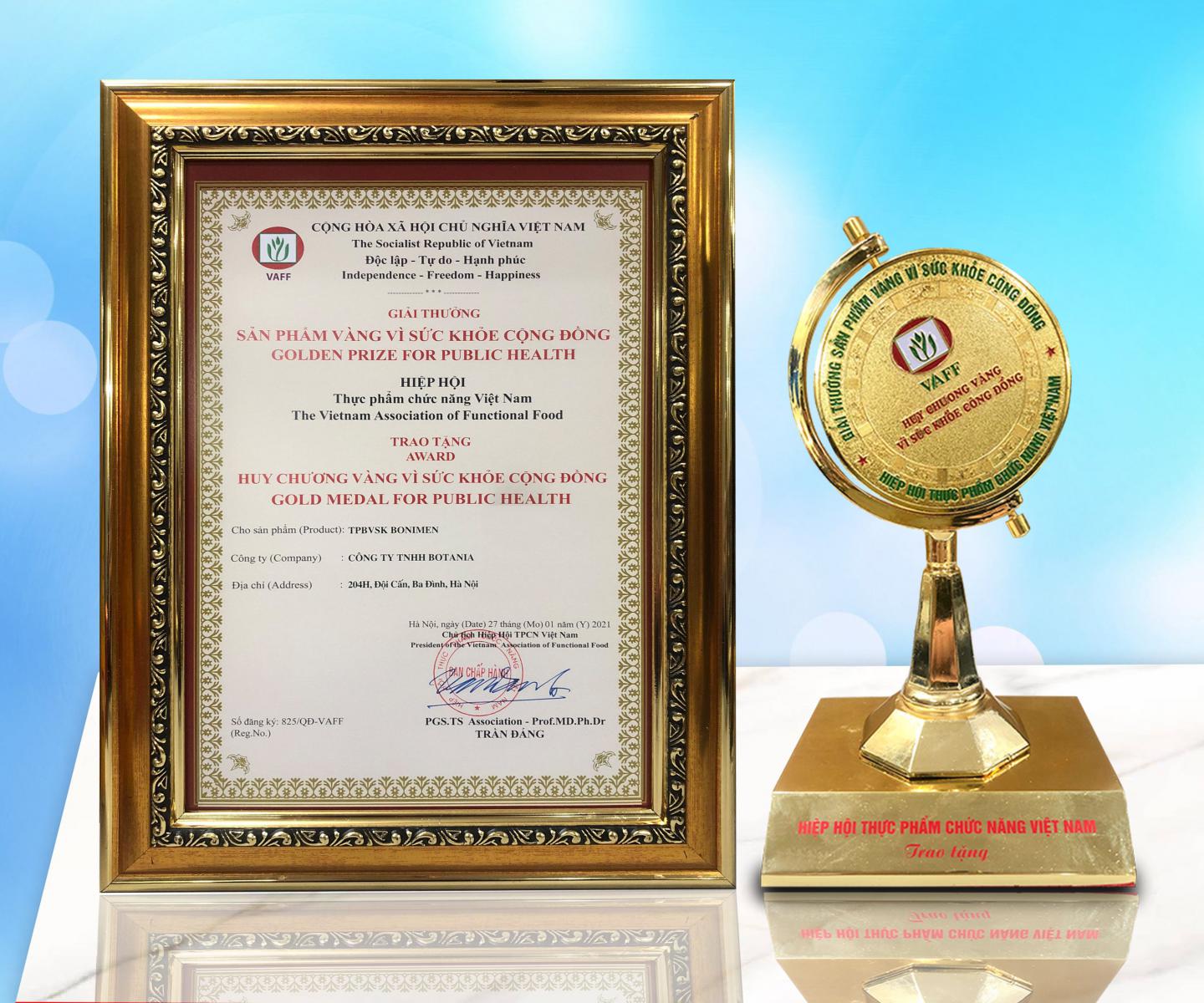 BoniMen vinh dự đón nhận giải thưởng “Sản phẩm vàng vì sức khỏe cộng đồng” lần thứ 3