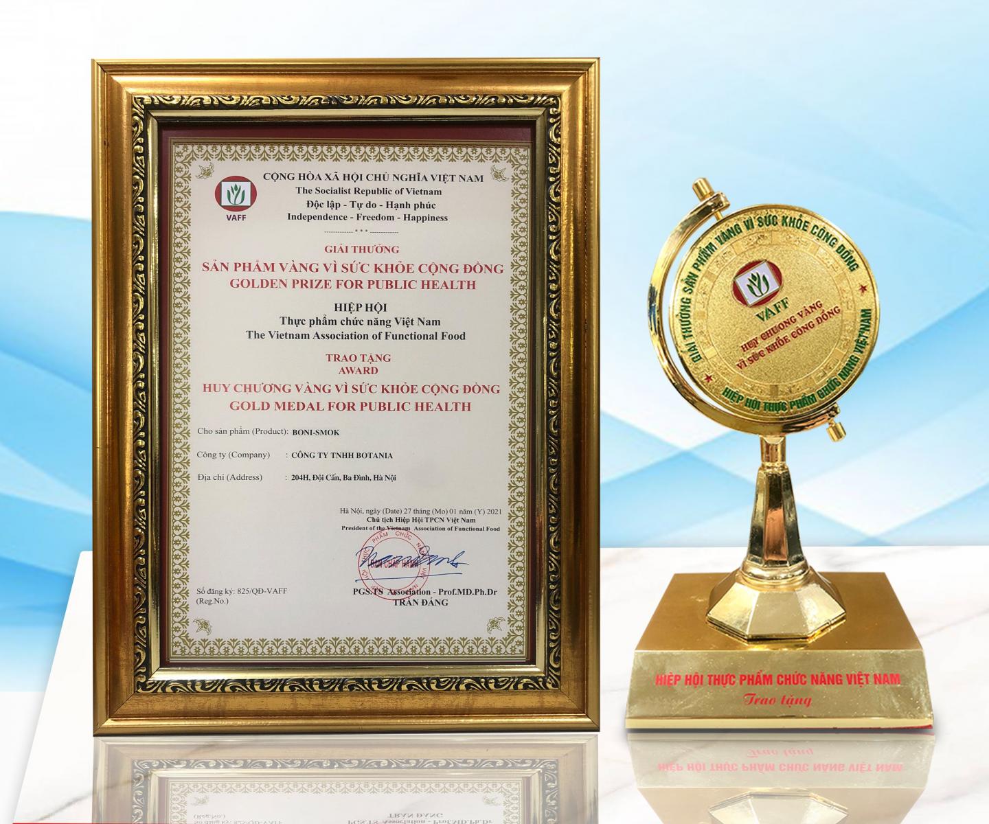 VAFF trao giải thưởng “Sản phẩm vàng vì sức khỏe cộng đồng” lần thứ 3 cho sản phẩm Boni-Smok