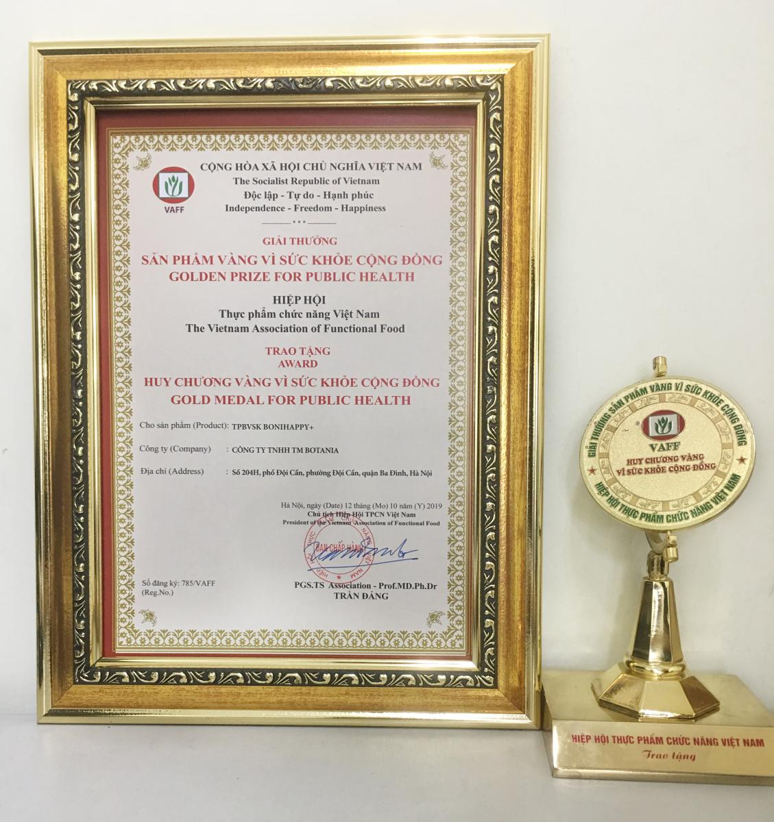 BoniHappy lần thứ 3 nhận giải thưởng “Sản phẩm vàng vì sức khỏe cộng đồng”