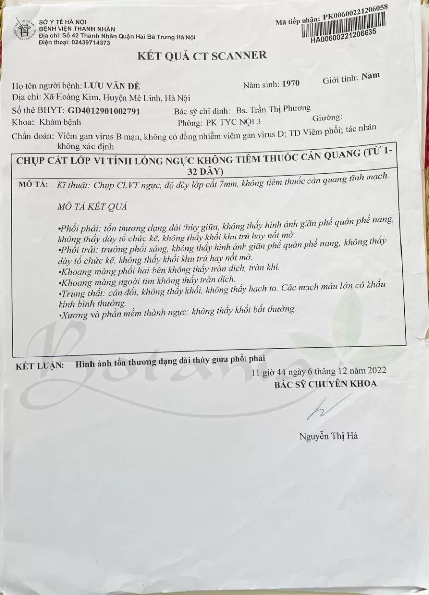 Kết luận tại bệnh viện Thanh Nhàn