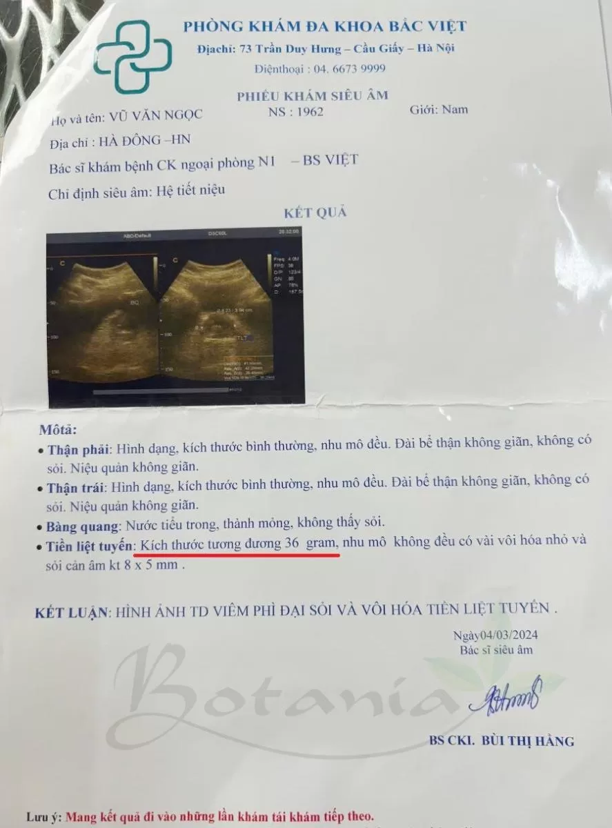 Kích thước tiền liệt tuyến của chú Ngọc trong lần đi viện thứ 2 là 36gr