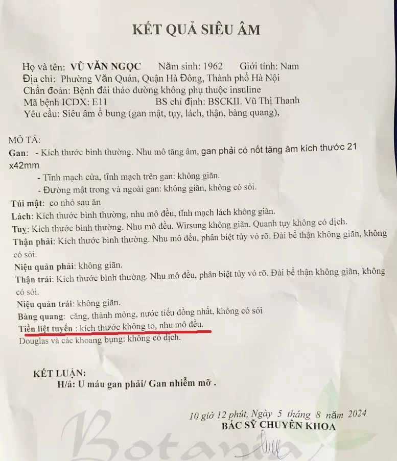 Hiện tại kích thước tiền liệt tuyến của chú Ngọc đã trở lại bình thường